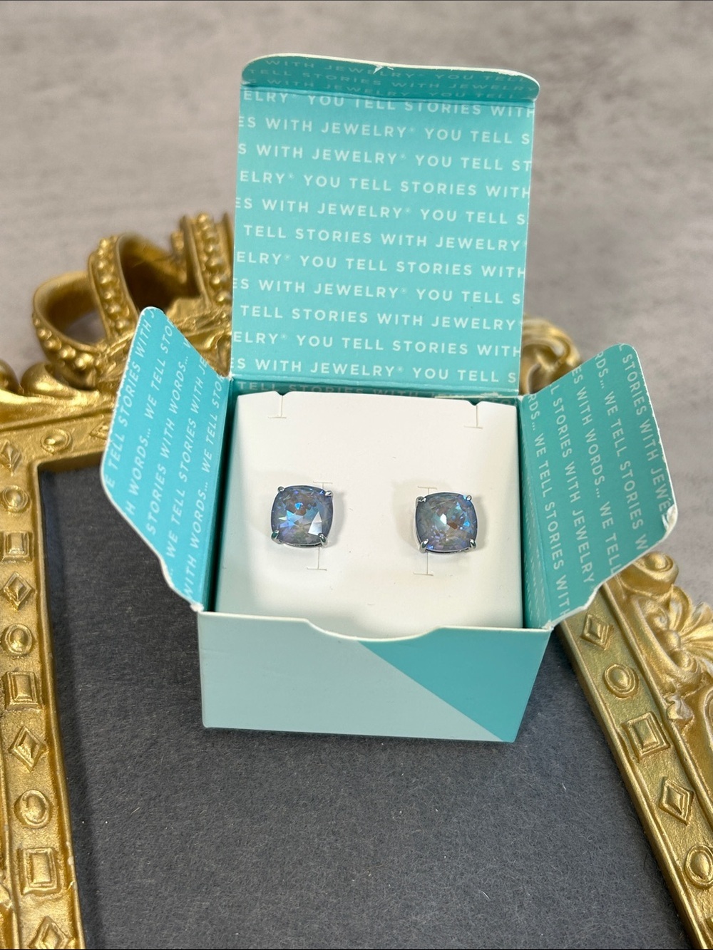 Origami Owl Iridescent Blue-Purple Cushion Stud Earrings